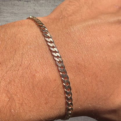 925 Sterling Silver 4mm Flat Curb Bracelet