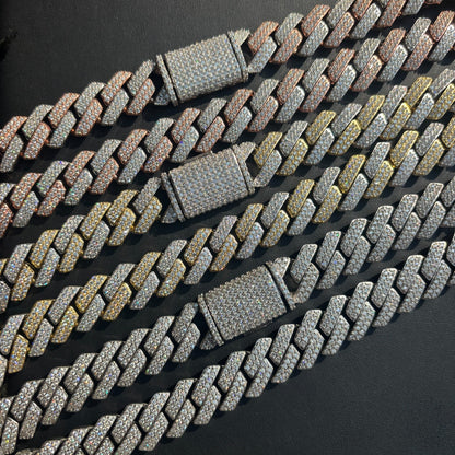 925 Sterling Silver 20mm Moissanite Miami Cuban Prong Chain Necklace