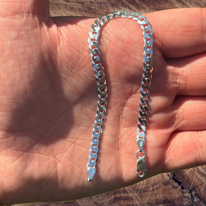 925 Sterling Silver 5mm Flat Curb Bracelet
