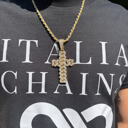 925 Sterling Silver Cuban Prong Cross With Moissanite - Large