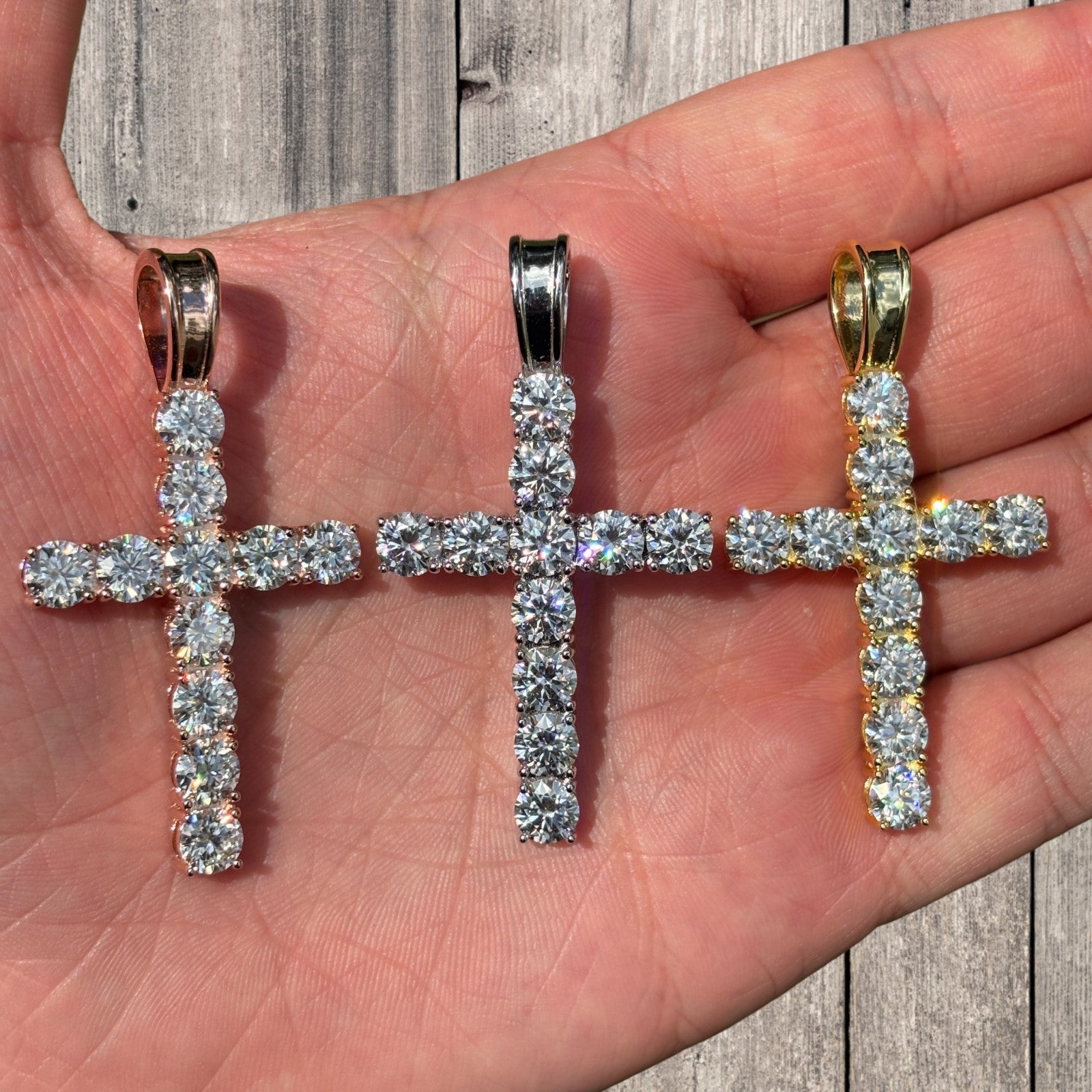 925 Sterling Silver Tennis Cross Pendant With Moissanite - X-Large