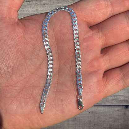 925 Sterling Silver 4mm Flat Curb Bracelet