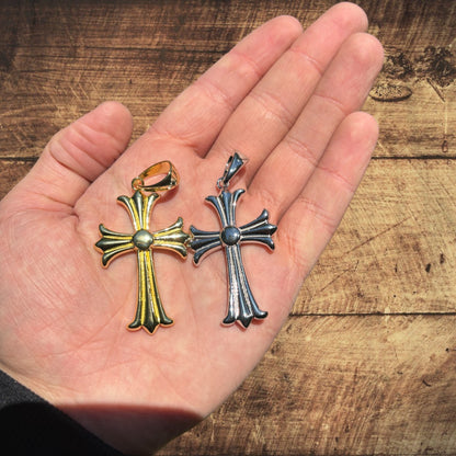 925 Sterling Silver Cross Hearts Pendant - Large