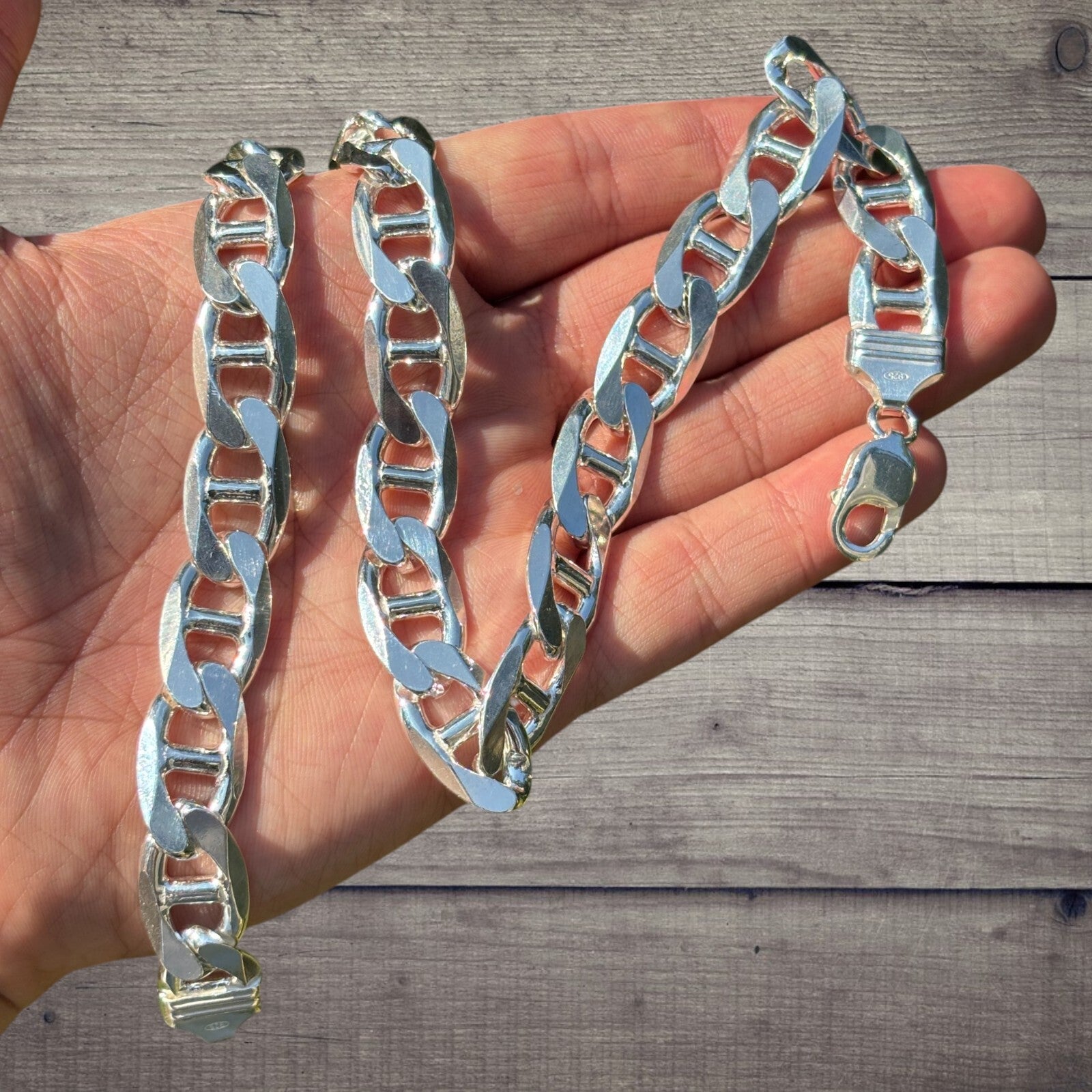 925 Sterling Silver 13mm Mariner Chain Necklace