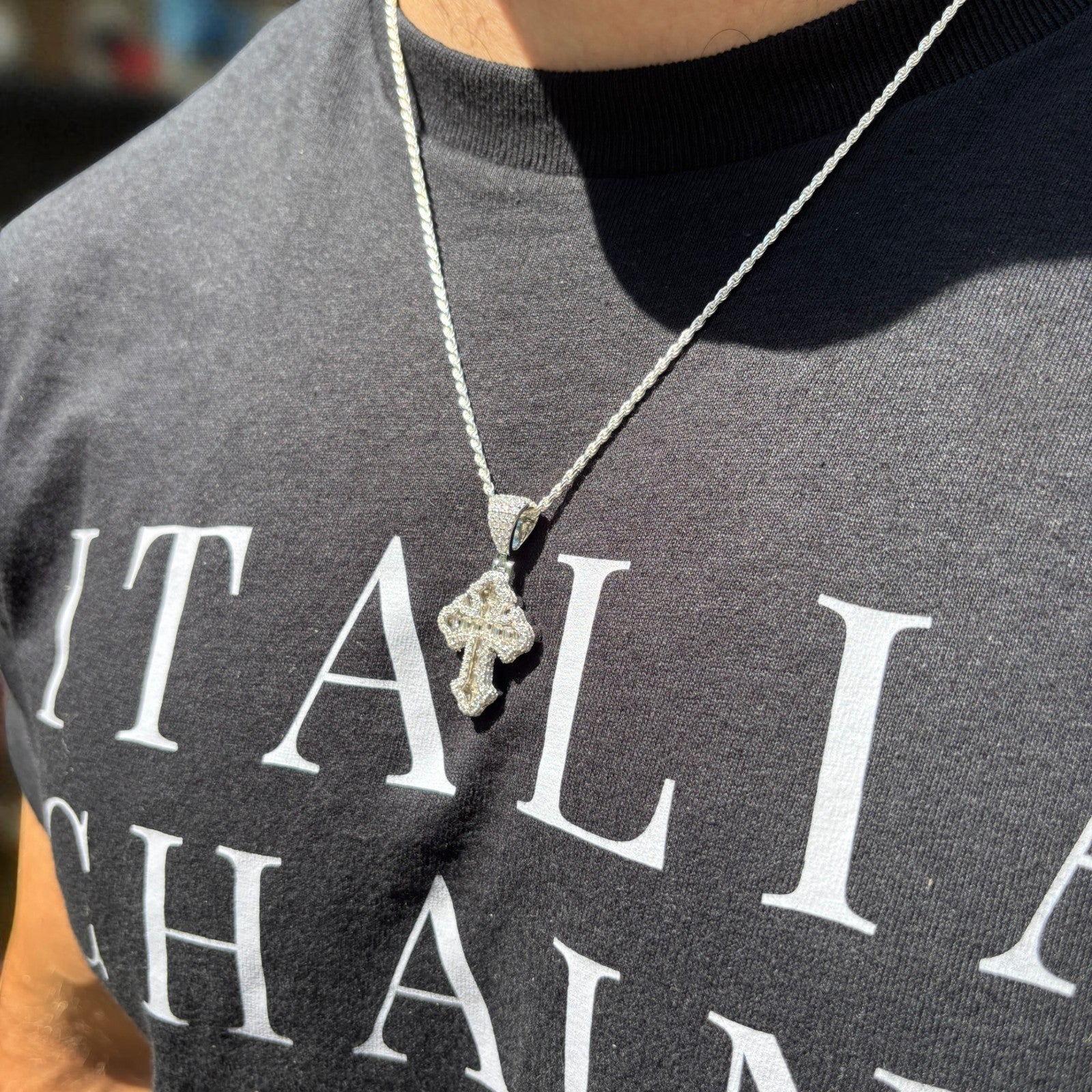 925 Sterling Silver Gothic Cross With Moissanite - Small