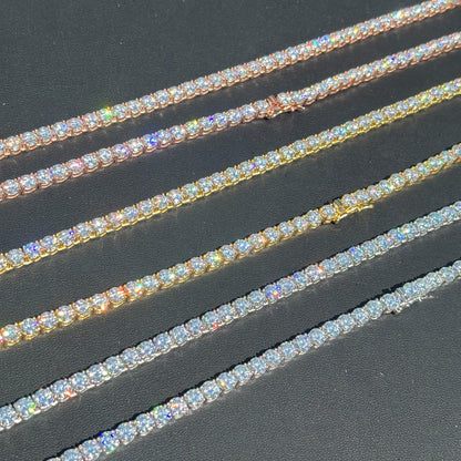 925 Sterling Silver 5mm Tennis Chain Necklace - CZ Or Moissanite
