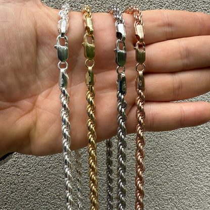 925 Sterling Silver 6mm Diamond Cut Rope Chain Necklace