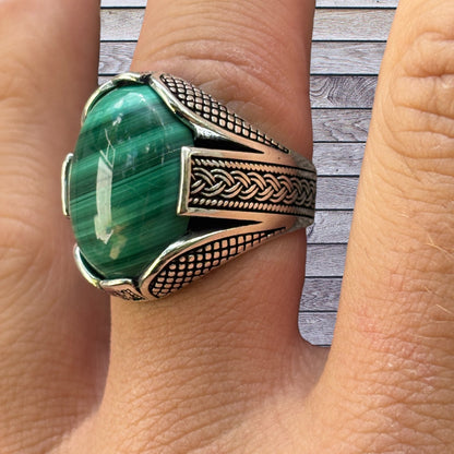 925 Sterling Silver Green Malachite Ring