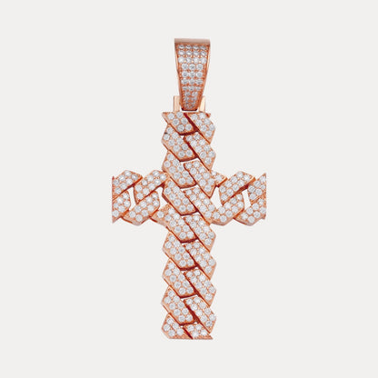 925 Sterling Silver Cuban Prong Cross With Moissanite - Medium