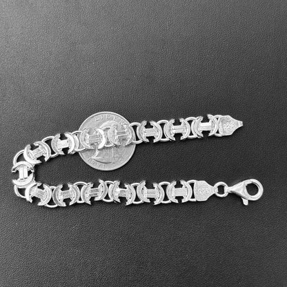 925 Sterling Silver 10mm Flat Byzantine Bracelet
