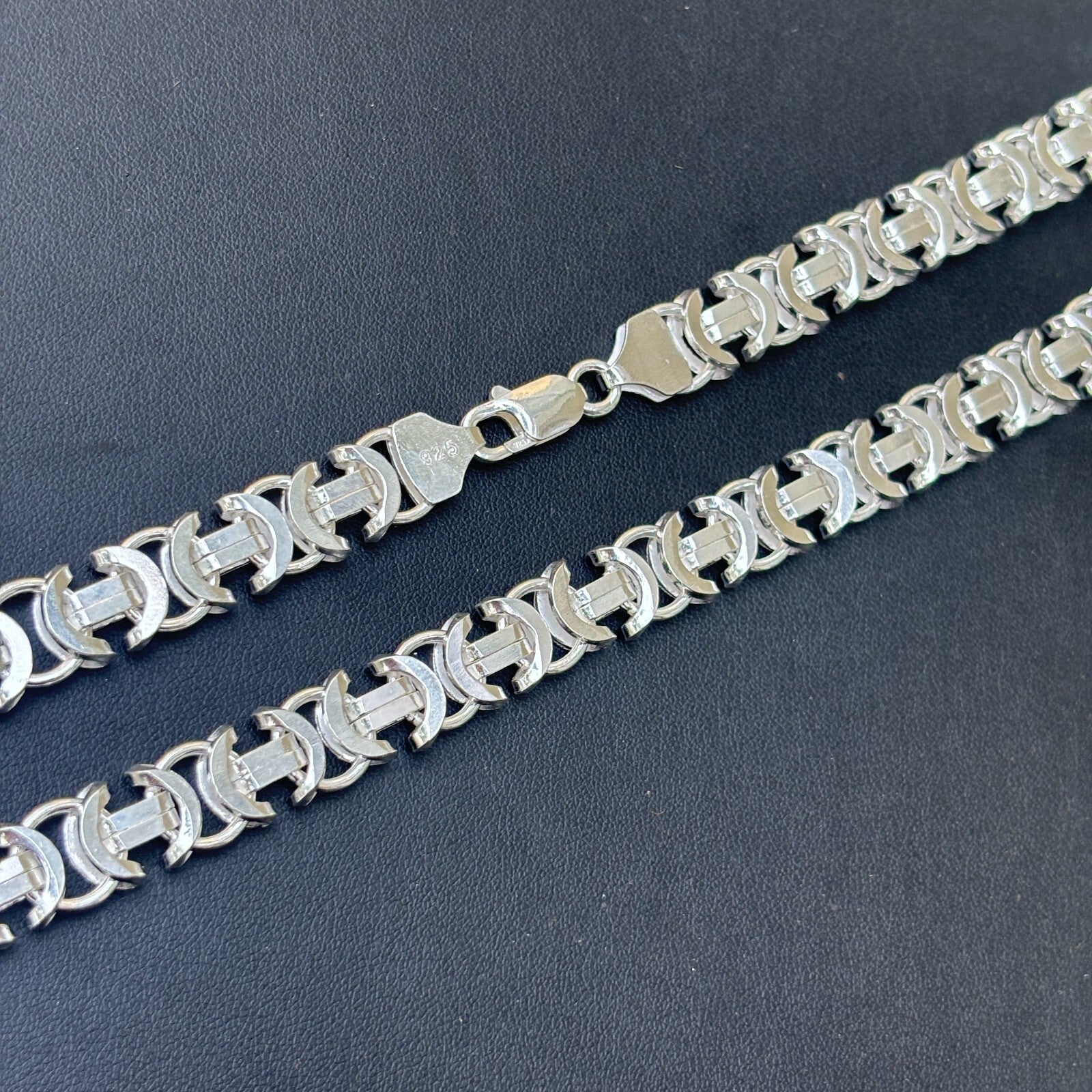 925 Sterling Silver 10mm Flat Byzantine Chain Necklace