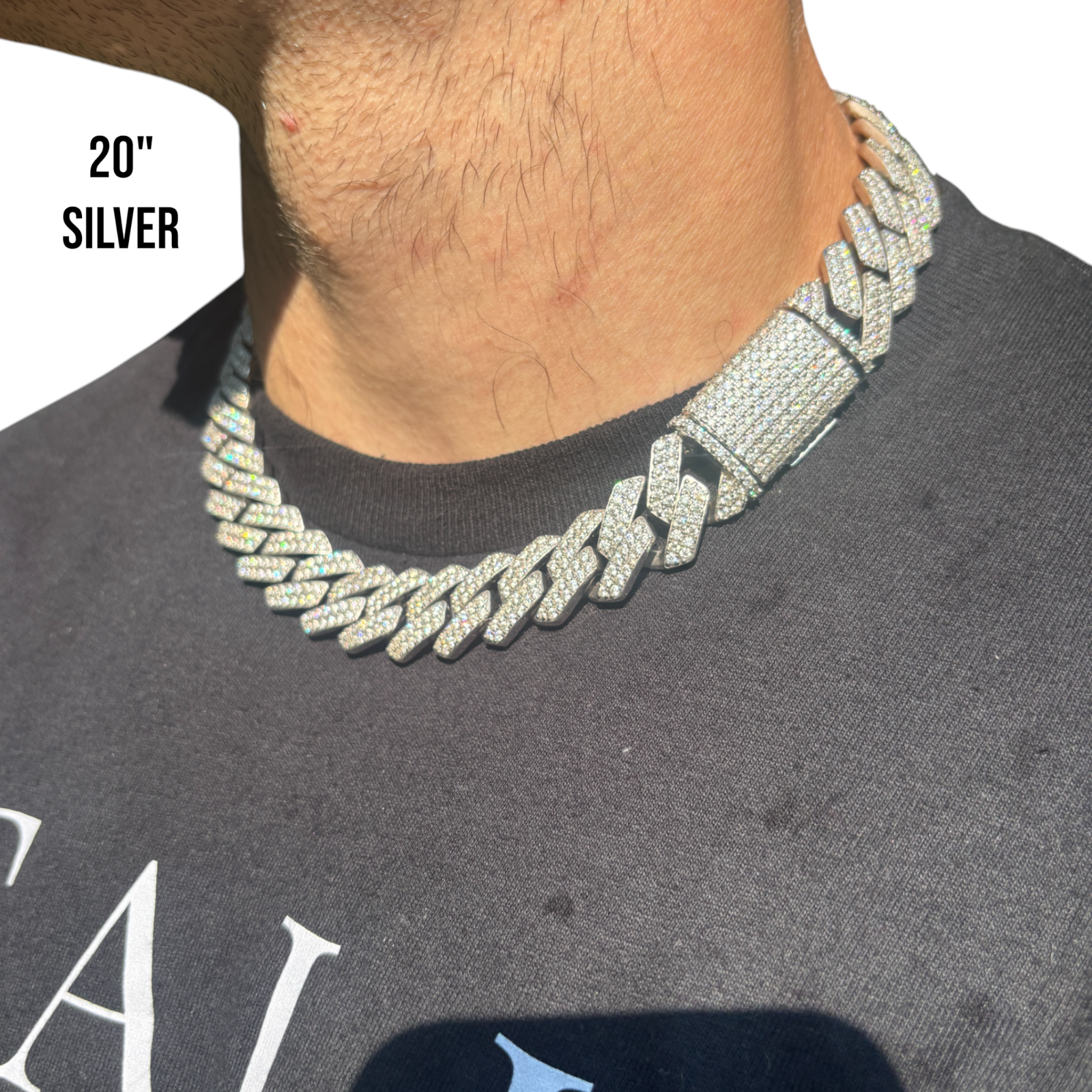 925 Sterling Silver 20mm Moissanite Miami Cuban Prong Chain Necklace