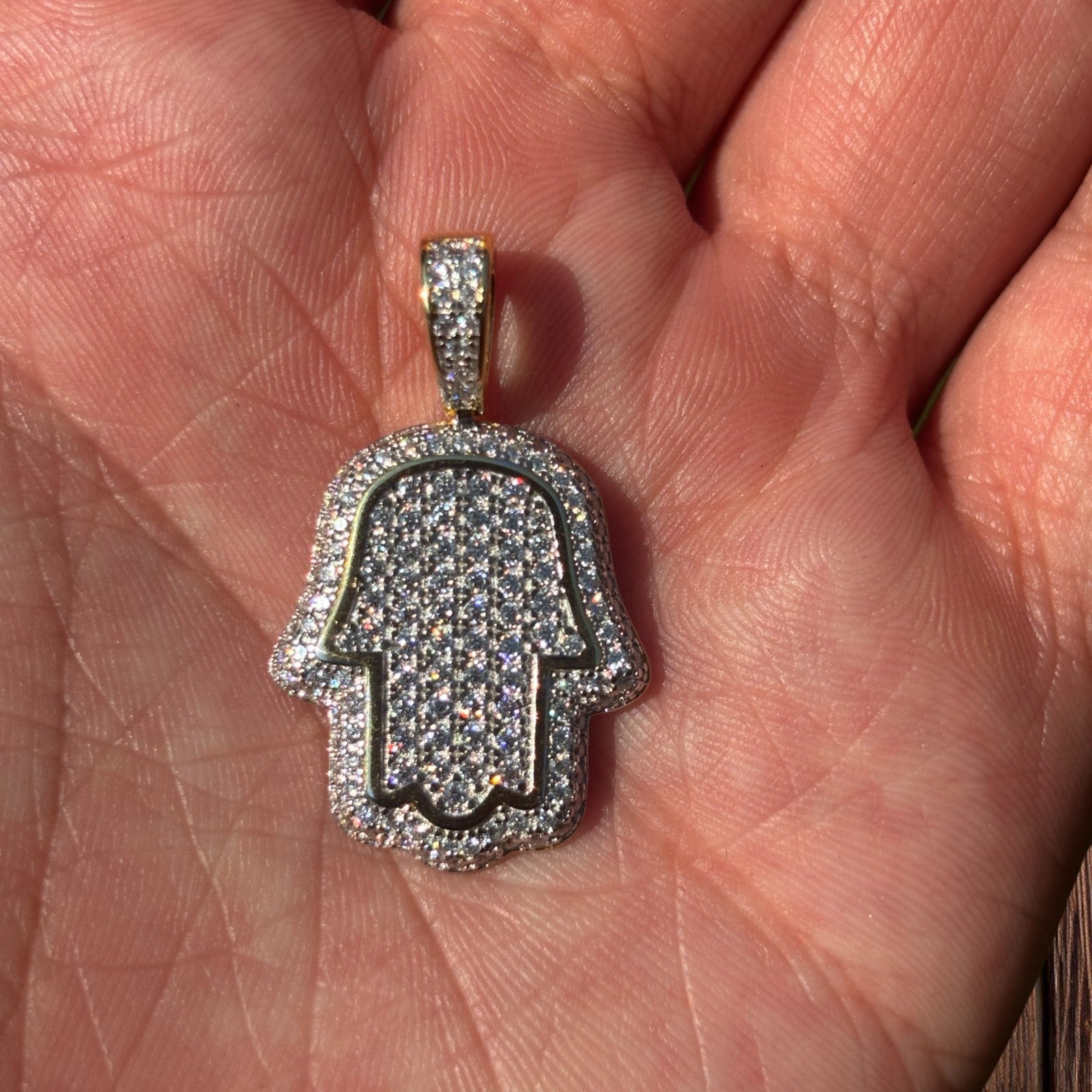 925 Sterling Silver Fully Iced Out Hamsa Pendant With Moissanite - Small