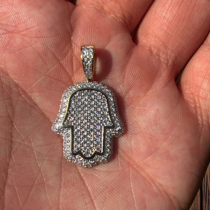 925 Sterling Silver Fully Iced Out Hamsa Pendant With Moissanite - Small