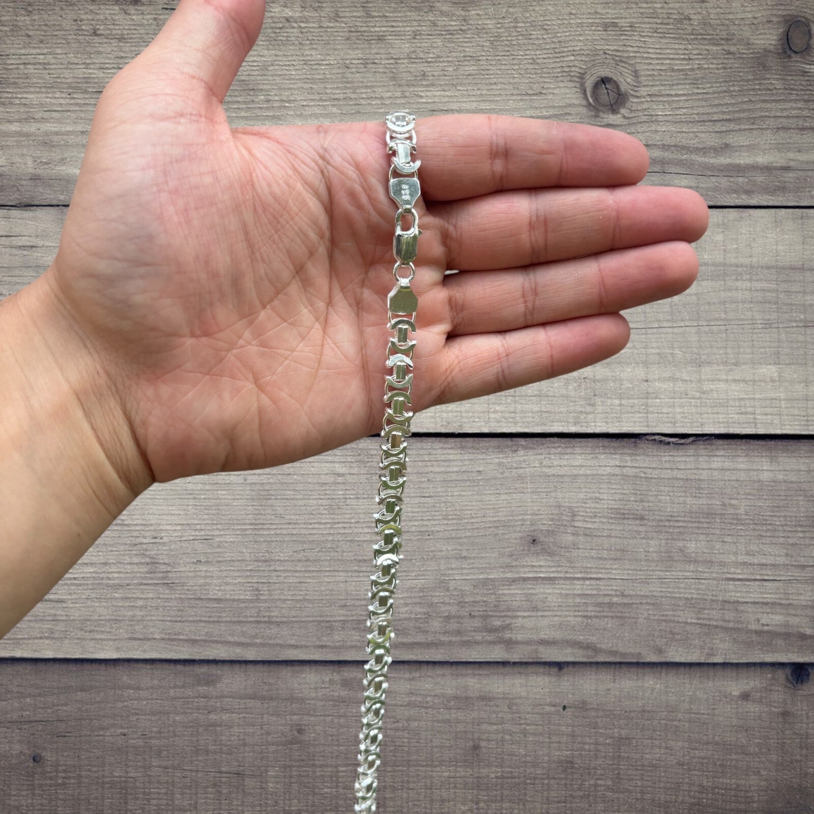 925 Sterling Silver 8mm Flat Byzantine Chain Necklace