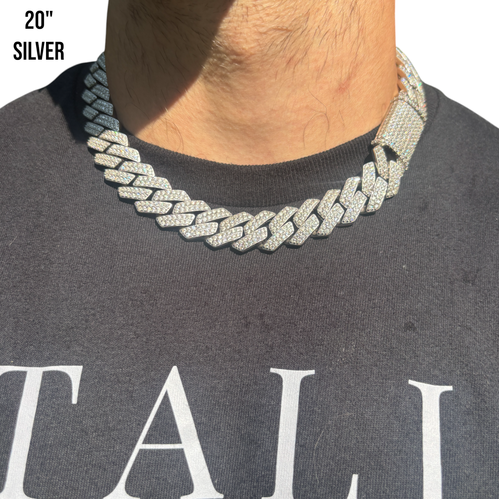 925 Sterling Silver 20mm Moissanite Miami Cuban Prong Chain Necklace