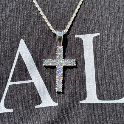 925 Sterling Silver Small Tennis Cross Pendant With Moissanite - Medium