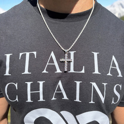 925 Sterling Silver Tennis Cross Pendant With Moissanite - Large