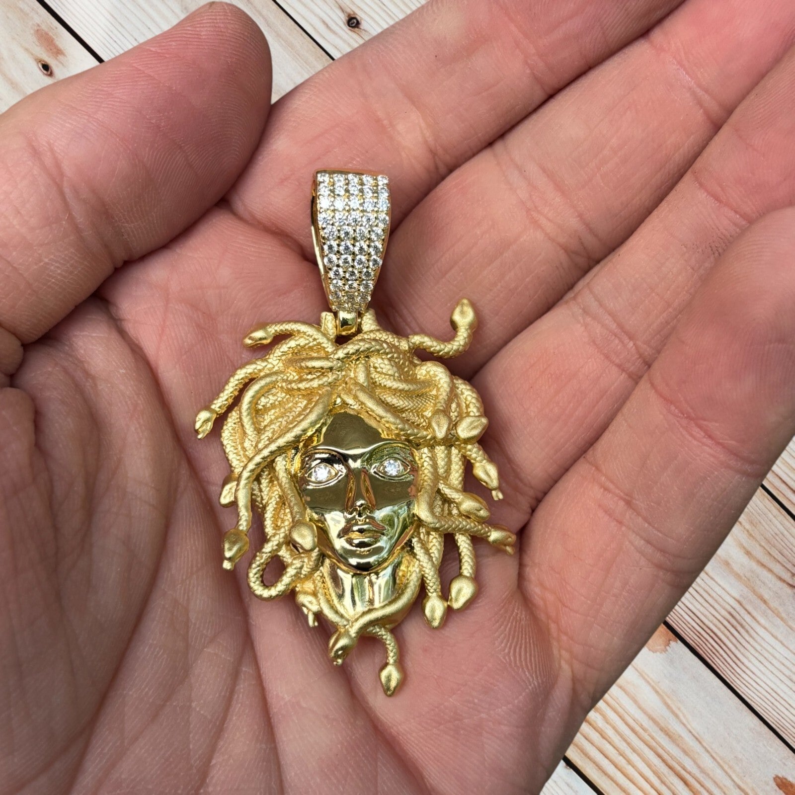 925 Sterling Silver Medusa Head Pendant With Moissanite - Medium