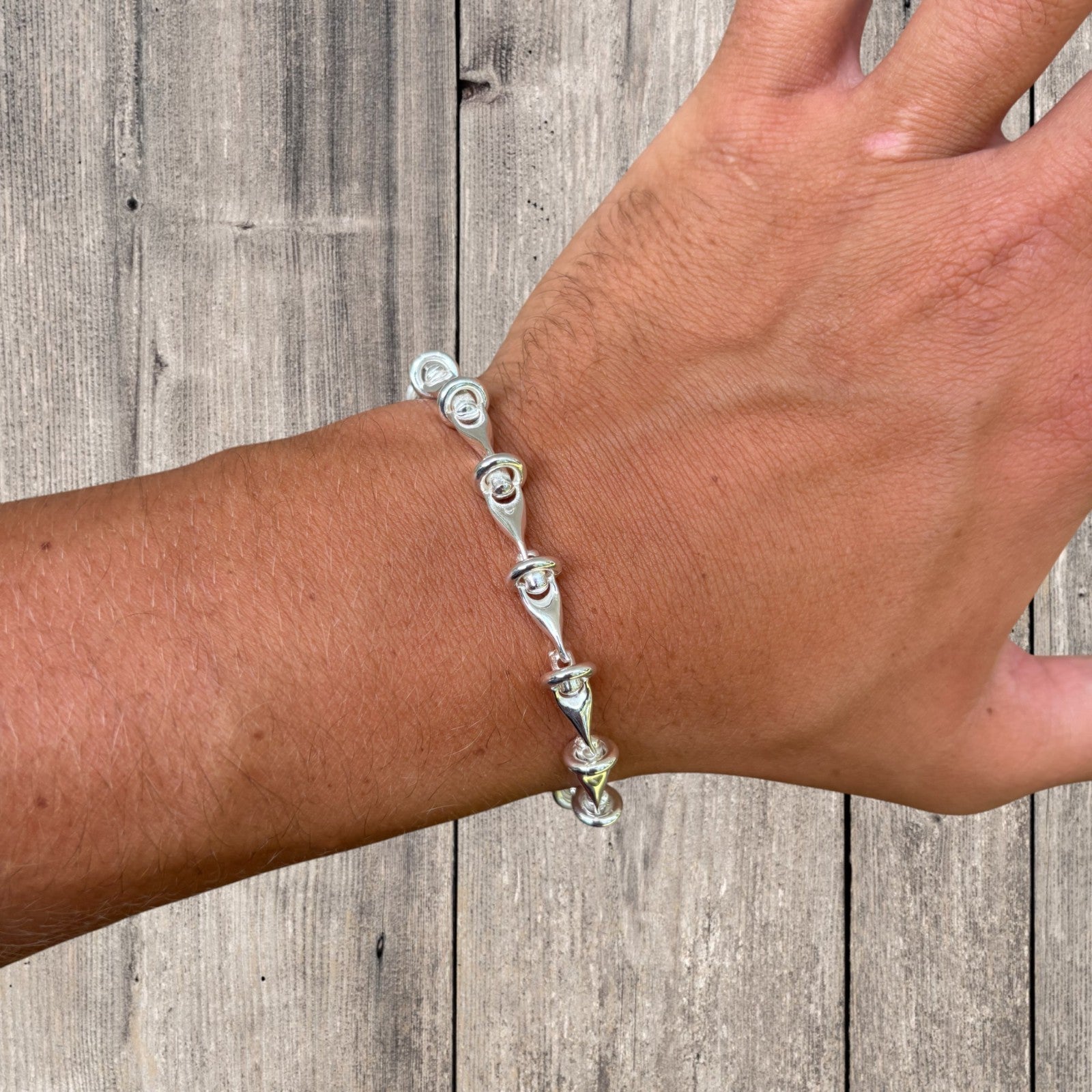 925 Sterling Silver 8mm Barbed Wire Jailhouse Link Bracelet