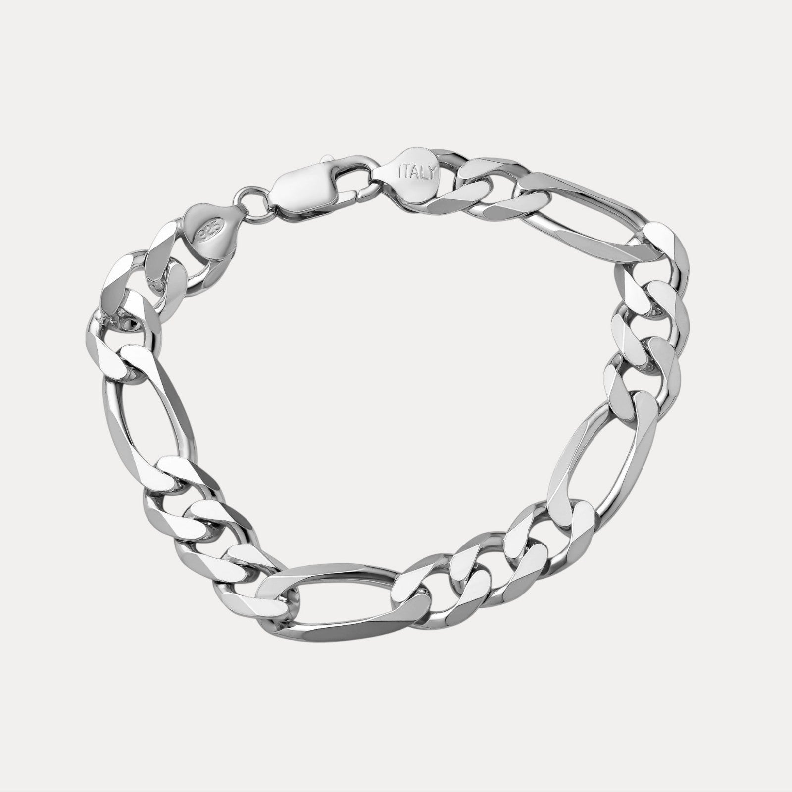 925 Sterling Silver 10mm Figaro Bracelet