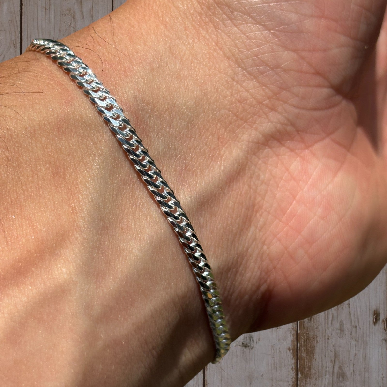 925 Sterling Silver 3.5mm Double Curb Bracelet