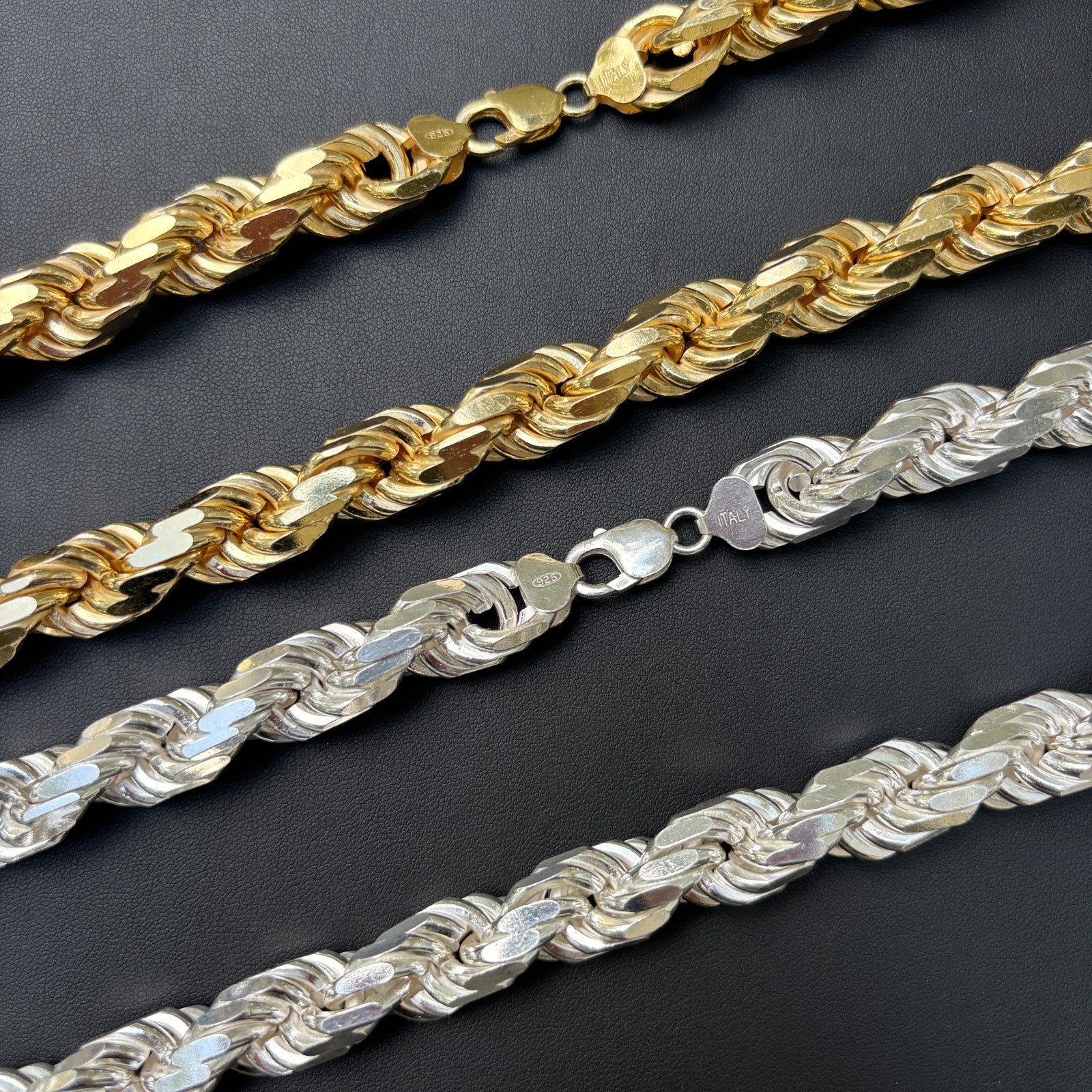 925 Sterling Silver 14mm Diamond Cut Rope Chain Necklace