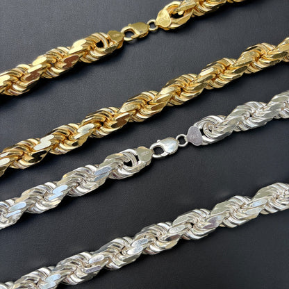 925 Sterling Silver 14mm Diamond Cut Rope Chain Necklace
