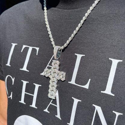 925 Sterling Silver Cuban Prong Cross With Moissanite - Large