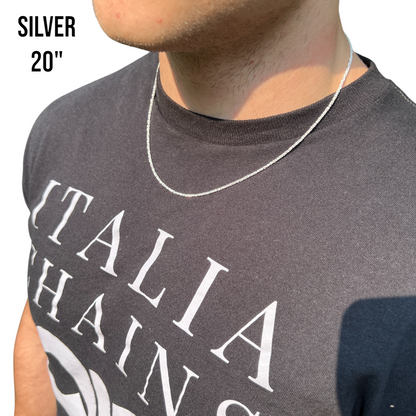 925 Sterling Silver 2mm Sparkle Rock Chain Necklace