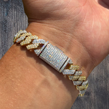 925 Sterling Silver 12mm Moissanite Cuban Prong Bracelet