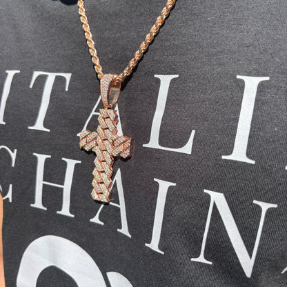 925 Sterling Silver Cuban Prong Cross With Moissanite - Large