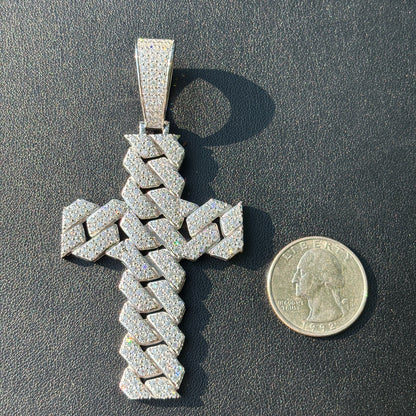 925 Sterling Silver Cuban Prong Cross With Moissanite - Large