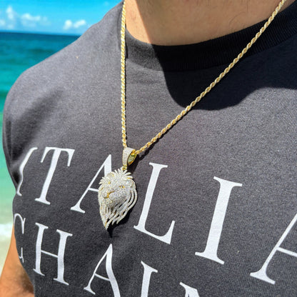 925 Sterling Silver Lion Pendant With Moissanite