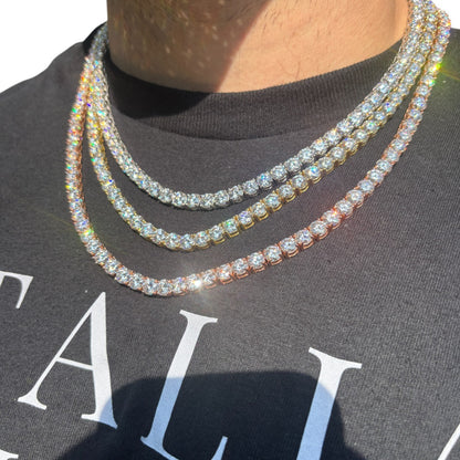 925 Sterling Silver 6mm Tennis Chain Necklace - CZ Or Moissanite