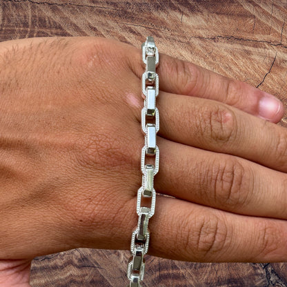 925 Sterling Silver 7mm Fancy Hermes Rolo Link Chain