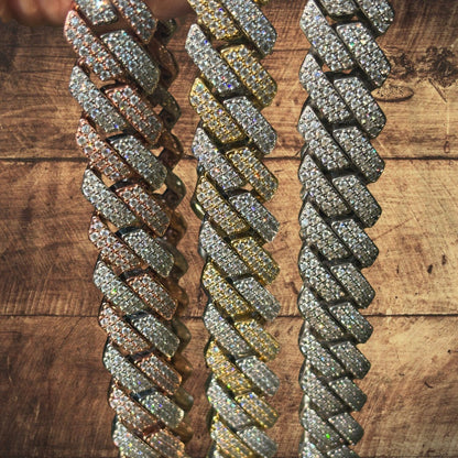 925 Sterling Silver 20mm Moissanite Miami Cuban Prong Chain Necklace