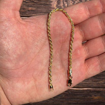 925 Sterling Silver 3mm Diamond Cut Rope Bracelet