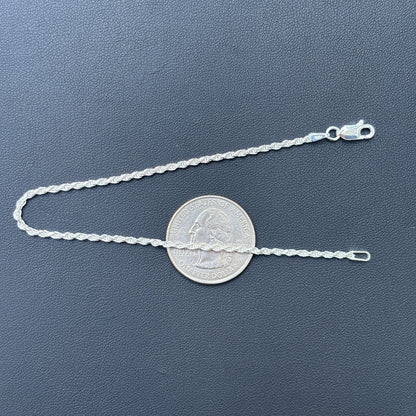 925 Sterling Silver 2mm Diamond Cut Rope Bracelet