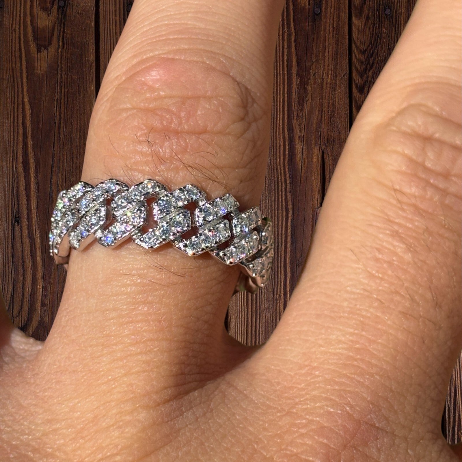 925 Sterling Silver Prong Miami Cuban Ring With Moissanite - ITALIA Chains