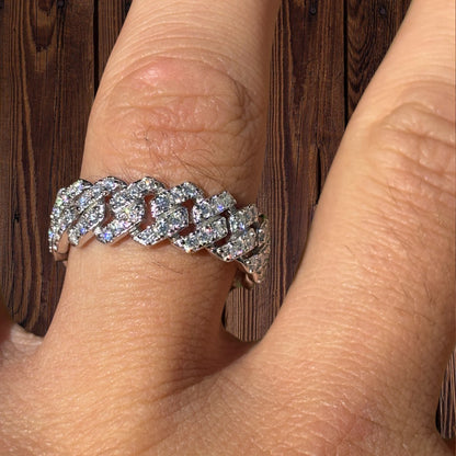 925 Sterling Silver Prong Miami Cuban Ring With Moissanite - ITALIA Chains