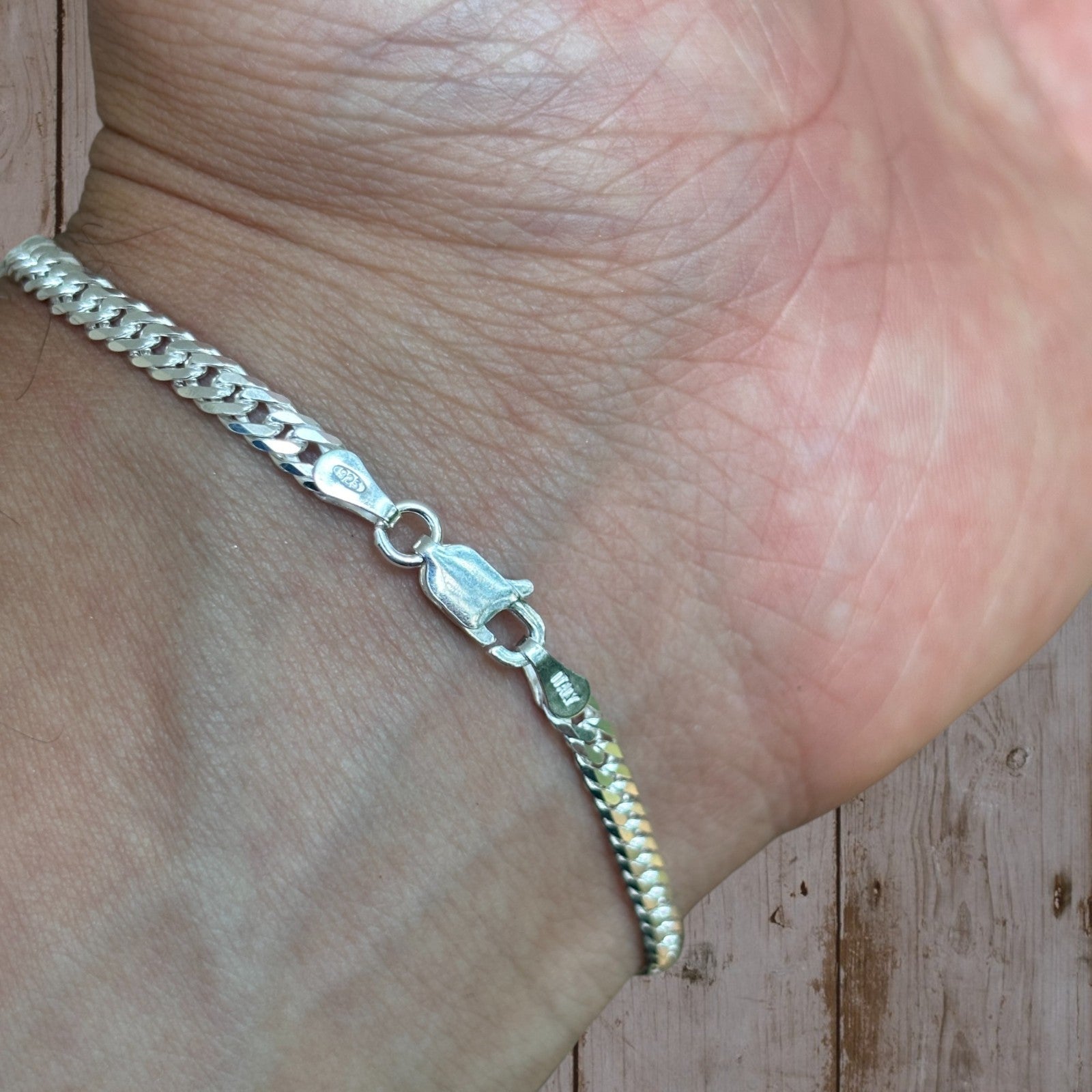 925 Sterling Silver 3.5mm Double Curb Bracelet