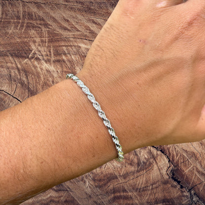 925 Sterling Silver 4mm Diamond Cut Rope Bracelet
