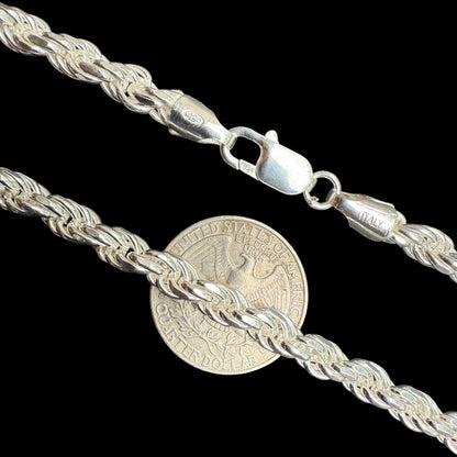 925 Sterling Silver 6mm Diamond Cut Rope Chain Necklace