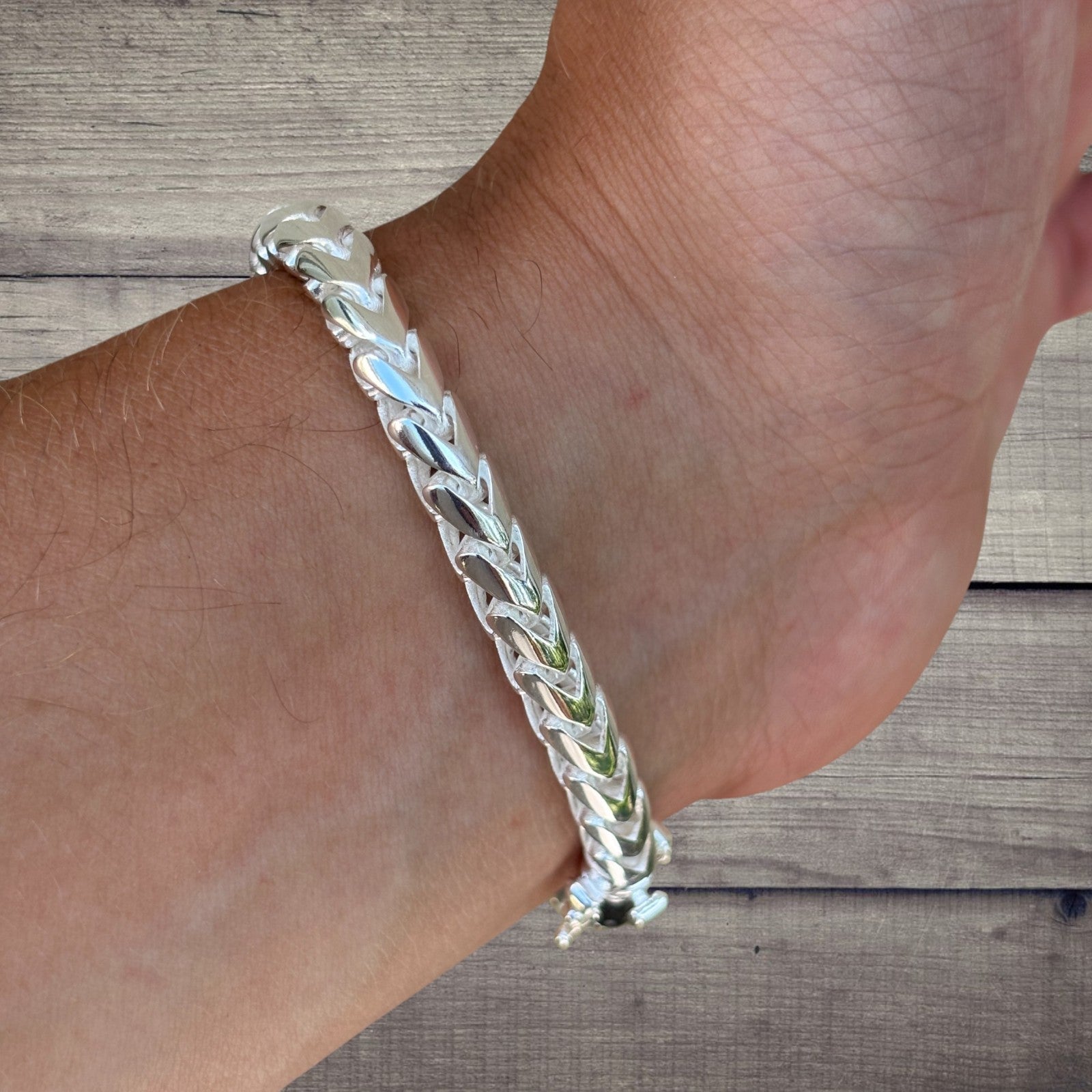 925 Sterling Silver 6mm Rounded Franco Bracelet W. Box Clasp