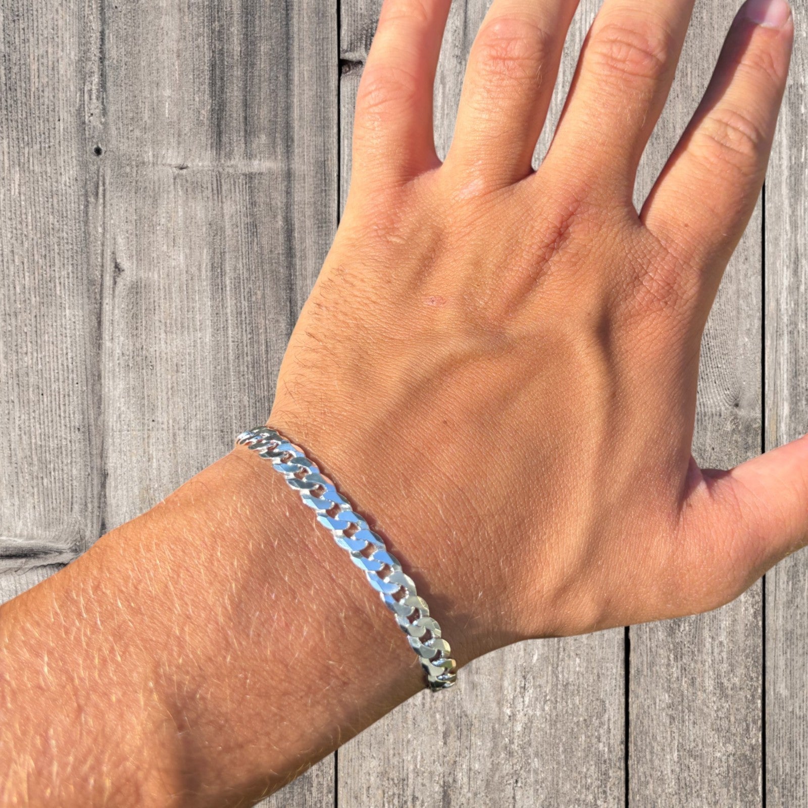 925 Sterling Silver 7mm Flat Curb Bracelet