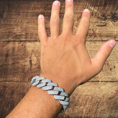 925 Sterling Silver 20mm Moissanite Cuban Prong Bracelet