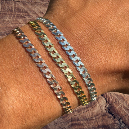 925 Sterling Silver 5mm Flat Curb Bracelet
