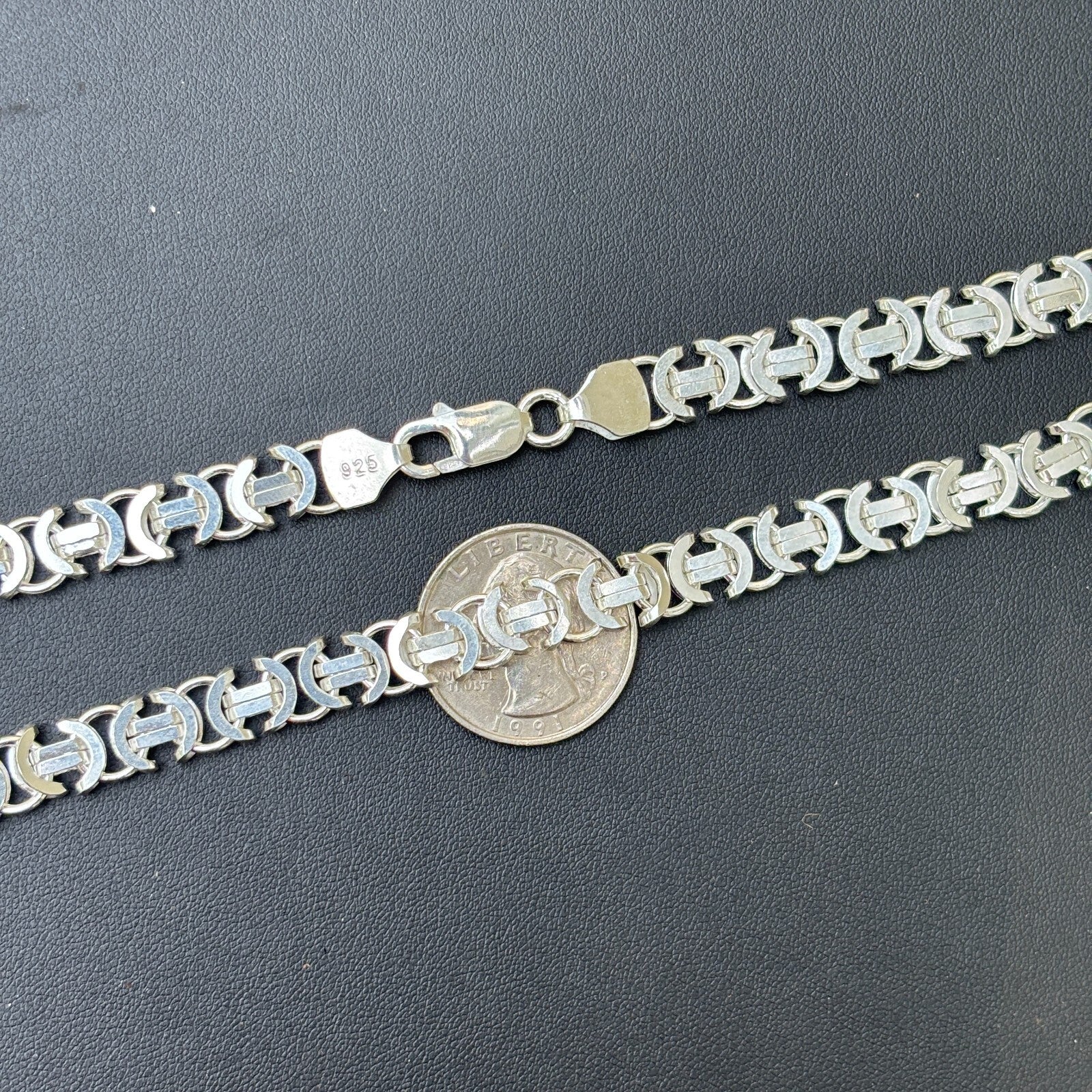 925 Sterling Silver 8mm Flat Byzantine Chain Necklace