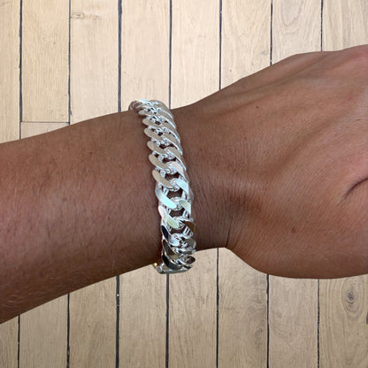 925 Sterling Silver 12mm Double Curb Bracelet